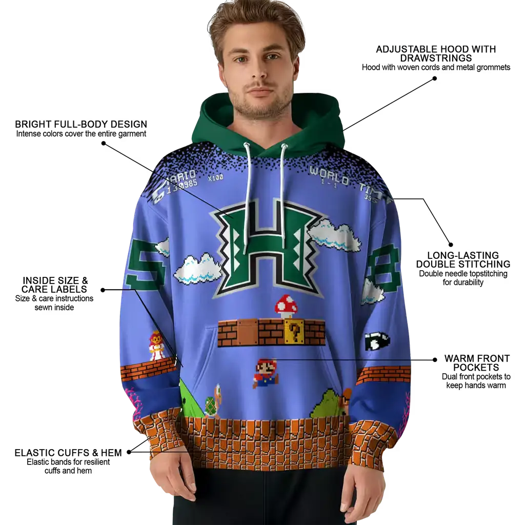 personalized hawaii rainbow warriors mario blue black hoodie latest model personalized hawaii rainbow warriors mario blue black hoodie latest model