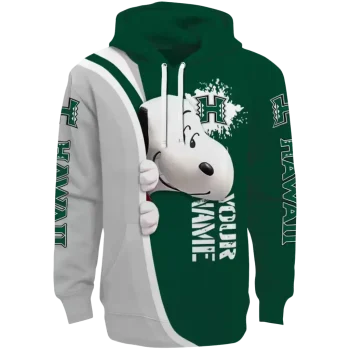 personalized hawaii rainbow warriors peeking snoopy green hoodie best selling