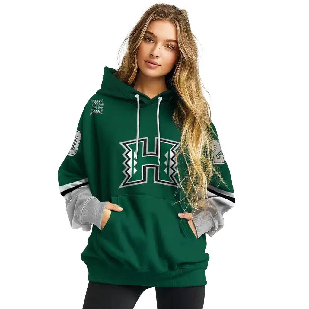 personalized hawaii rainbow warriors striped sleeves green hoodie high quality personalized hawaii rainbow warriors striped sleeves green hoodie high quality