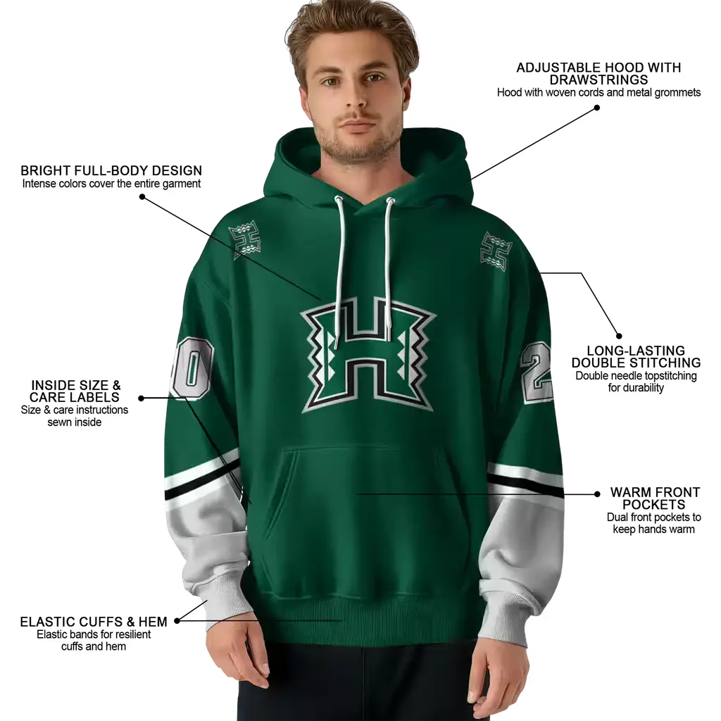 personalized hawaii rainbow warriors striped sleeves green hoodie latest model personalized hawaii rainbow warriors striped sleeves green hoodie latest model