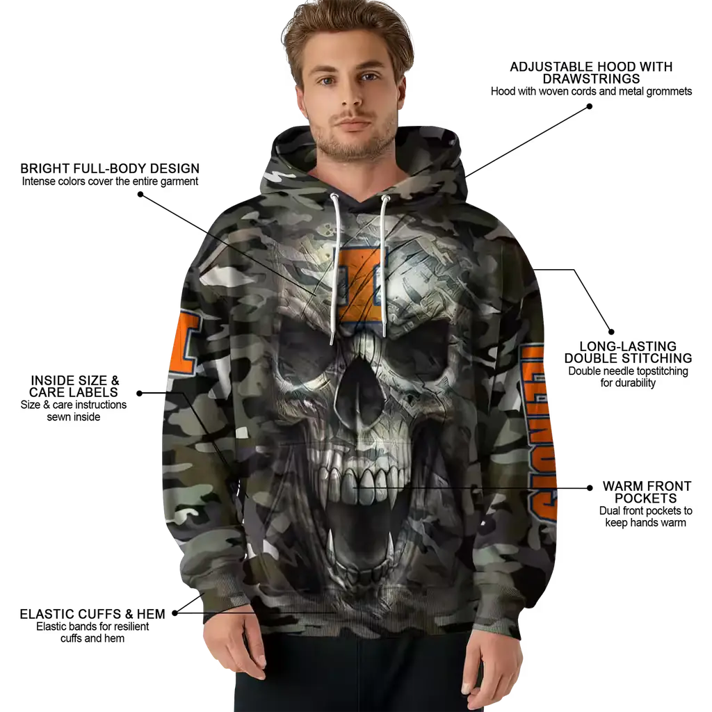 personalized illinois fighting illini camo skull hoodie latest model personalized illinois fighting illini camo skull hoodie latest model