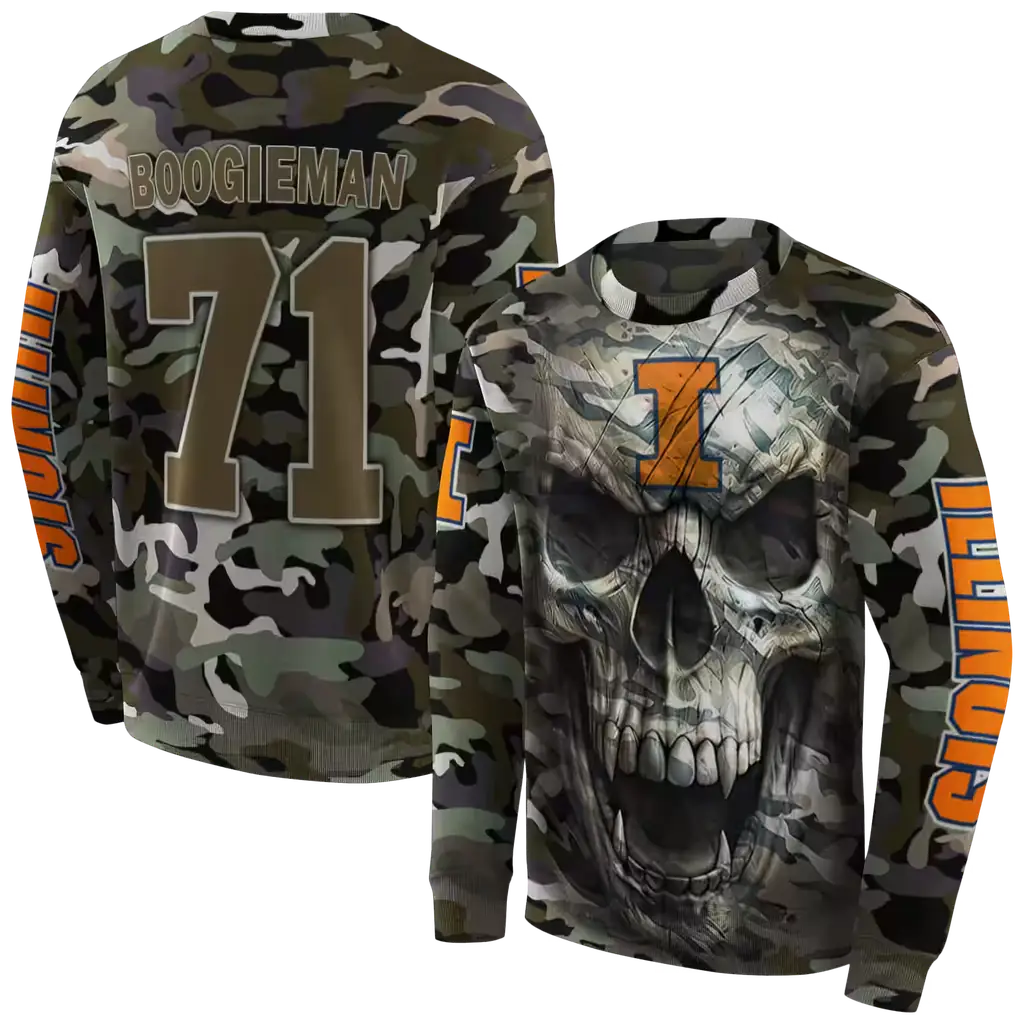 personalized illinois fighting illini camo skull hoodie premium grade personalized illinois fighting illini camo skull hoodie premium grade