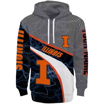 personalized illinois fighting illini hexagonal mesh blue black gray hoodie best selling