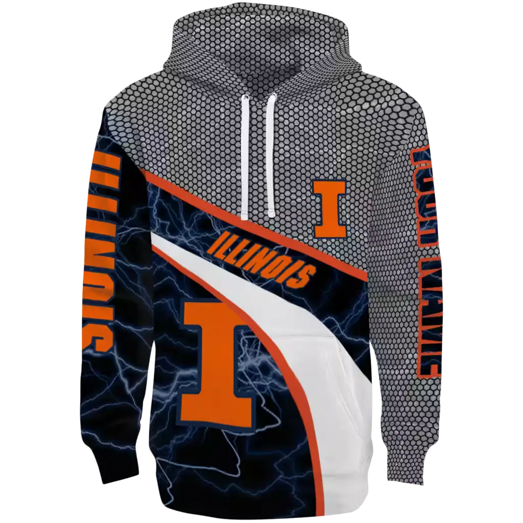 personalized illinois fighting illini hexagonal mesh blue black gray hoodie best selling personalized illinois fighting illini hexagonal mesh blue black gray hoodie best selling
