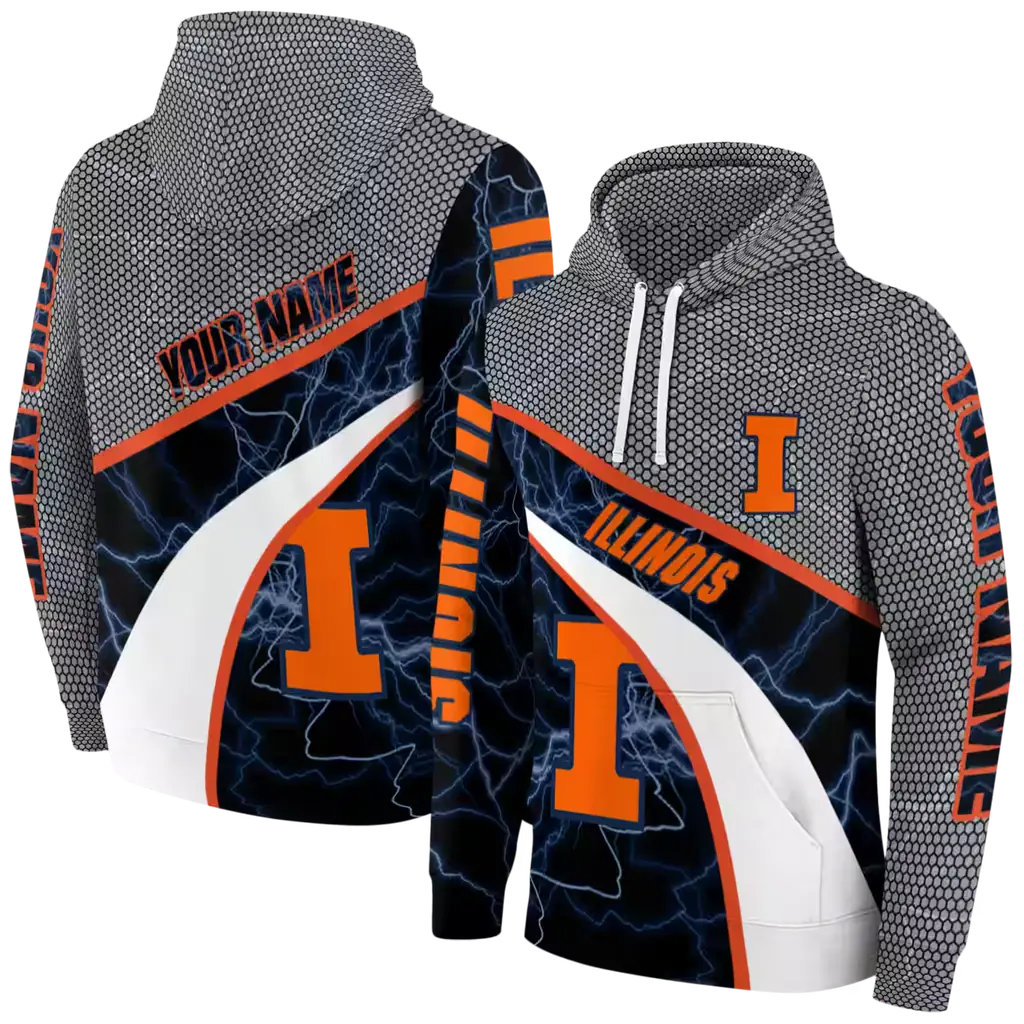personalized illinois fighting illini hexagonal mesh blue black gray hoodie fashion forward personalized illinois fighting illini hexagonal mesh blue black gray hoodie fashion forward