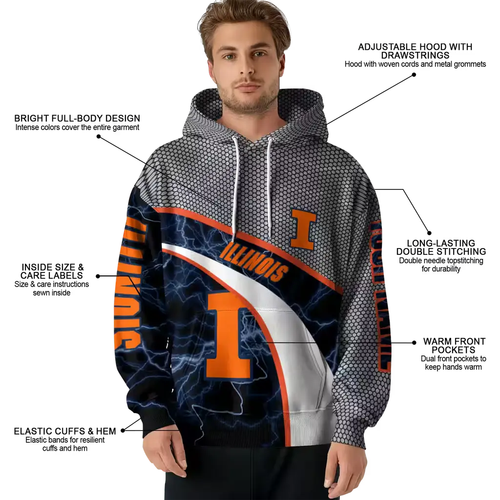 personalized illinois fighting illini hexagonal mesh blue black gray hoodie latest model personalized illinois fighting illini hexagonal mesh blue black gray hoodie latest model