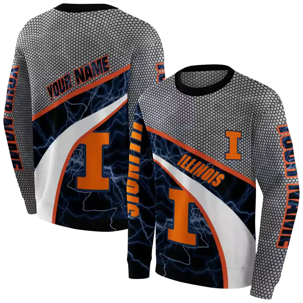 personalized illinois fighting illini hexagonal mesh blue black gray hoodie premium grade personalized illinois fighting illini hexagonal mesh blue black gray hoodie premium grade
