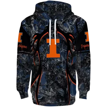 personalized illinois fighting illini hunting theme blue black hoodie best selling