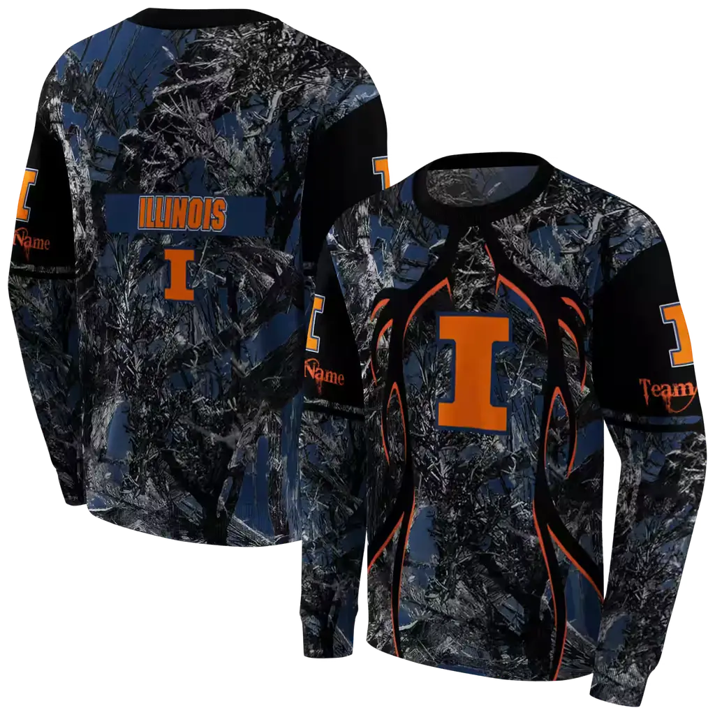 personalized illinois fighting illini hunting theme blue black hoodie premium grade personalized illinois fighting illini hunting theme blue black hoodie premium grade