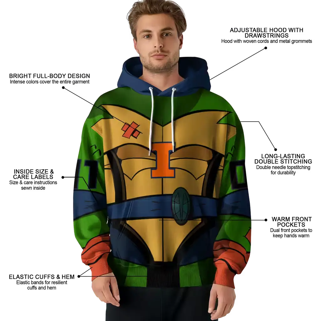 personalized illinois fighting illini superhero armor blue green hoodie latest model personalized illinois fighting illini superhero armor blue green hoodie latest model