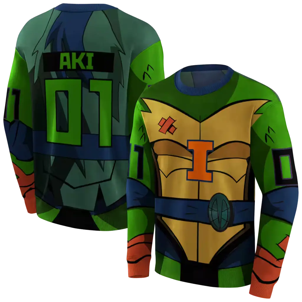 personalized illinois fighting illini superhero armor blue green hoodie premium grade personalized illinois fighting illini superhero armor blue green hoodie premium grade