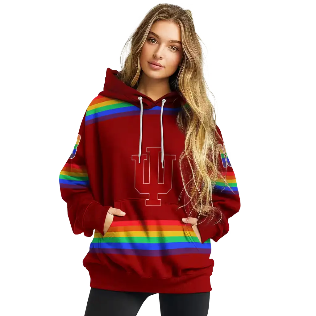 personalized indiana hoosiers rainbow stripes red hoodie high quality personalized indiana hoosiers rainbow stripes red hoodie high quality