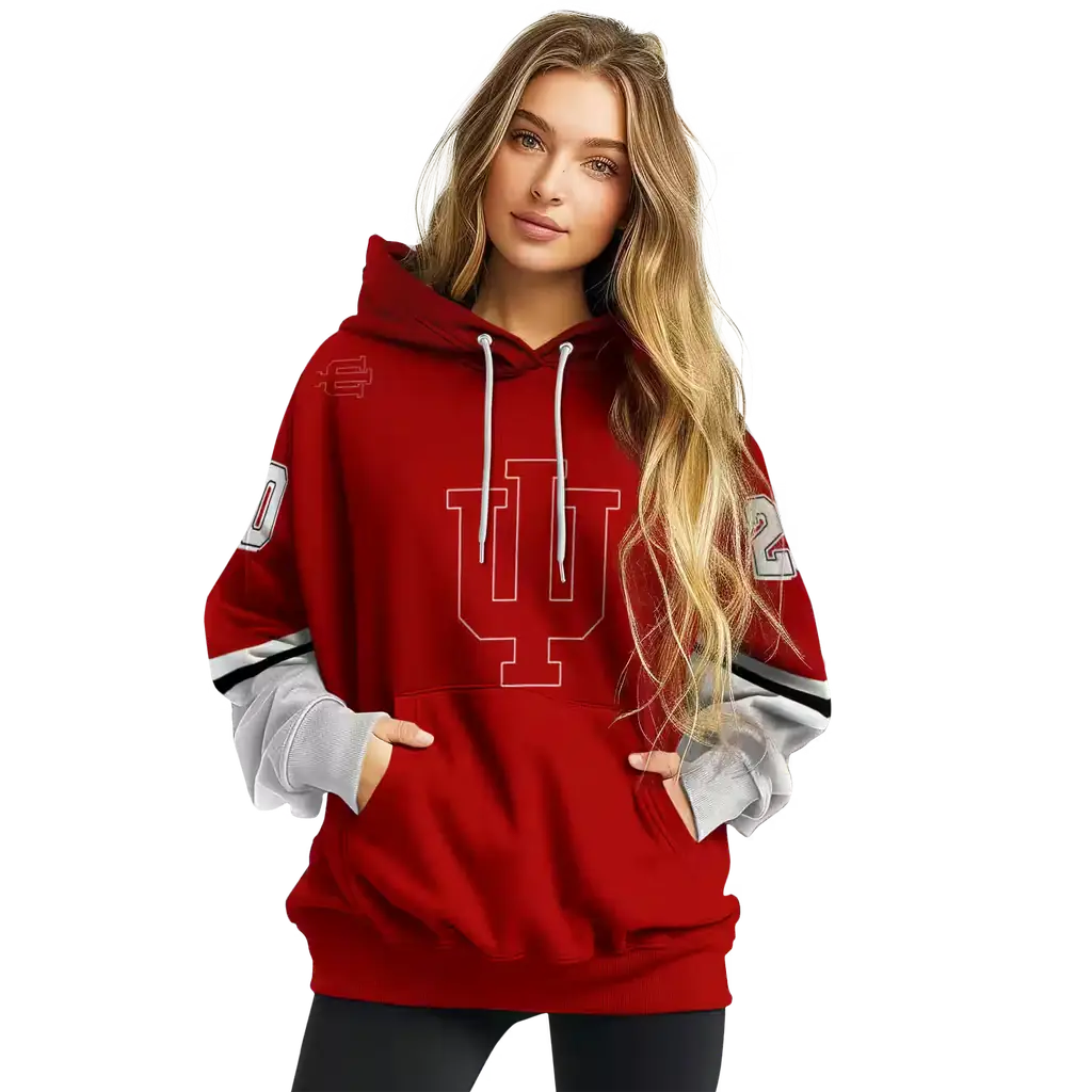 personalized indiana hoosiers striped sleeves red hoodie high quality personalized indiana hoosiers striped sleeves red hoodie high quality