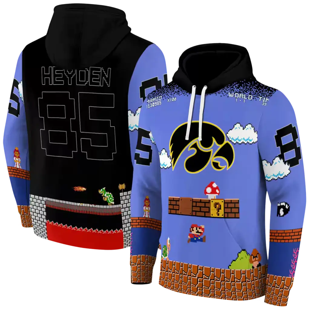 personalized iowa hawkeyes mario blue black hoodie fashion forward personalized iowa hawkeyes mario blue black hoodie fashion forward