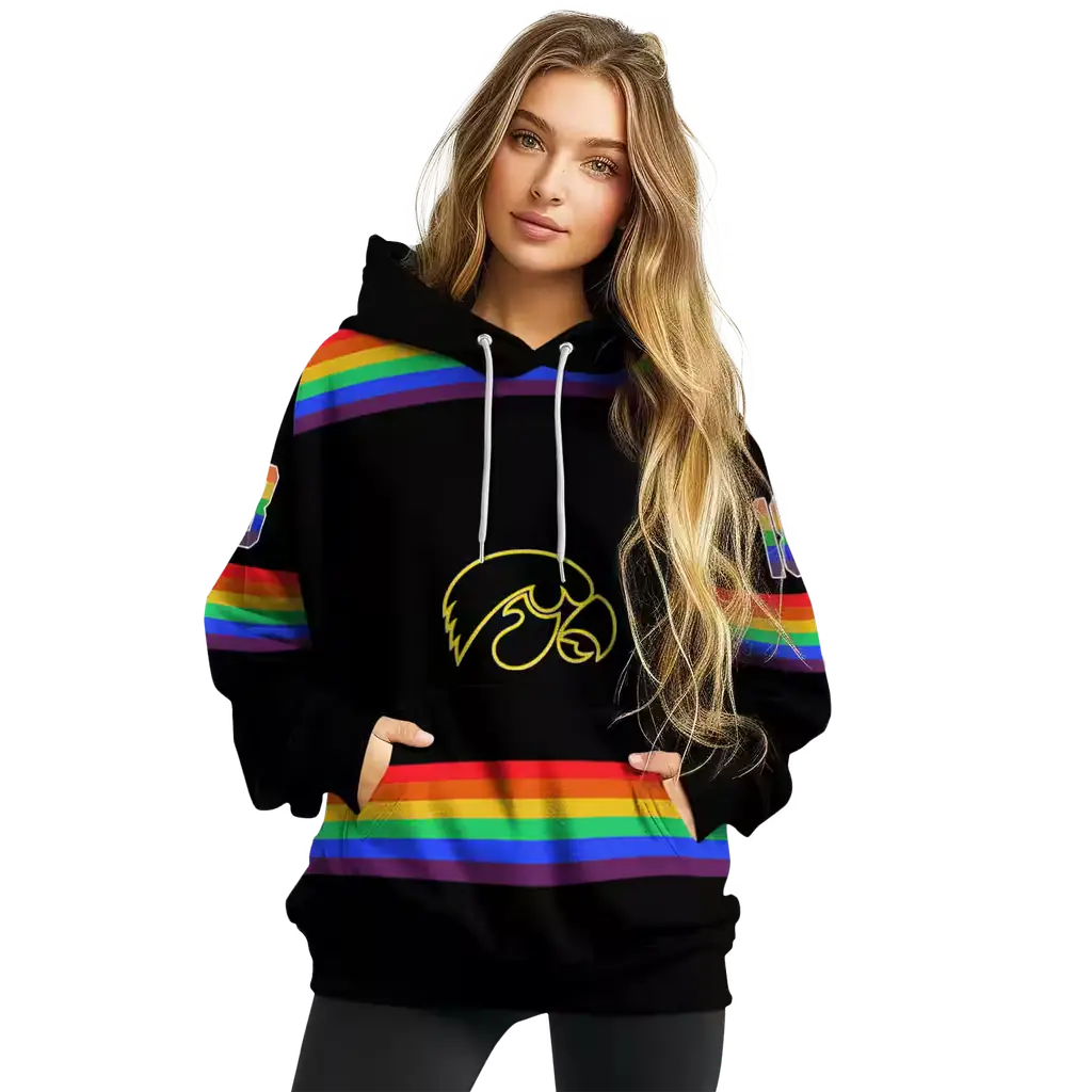 personalized iowa hawkeyes rainbow stripes black hoodie high quality personalized iowa hawkeyes rainbow stripes black hoodie high quality