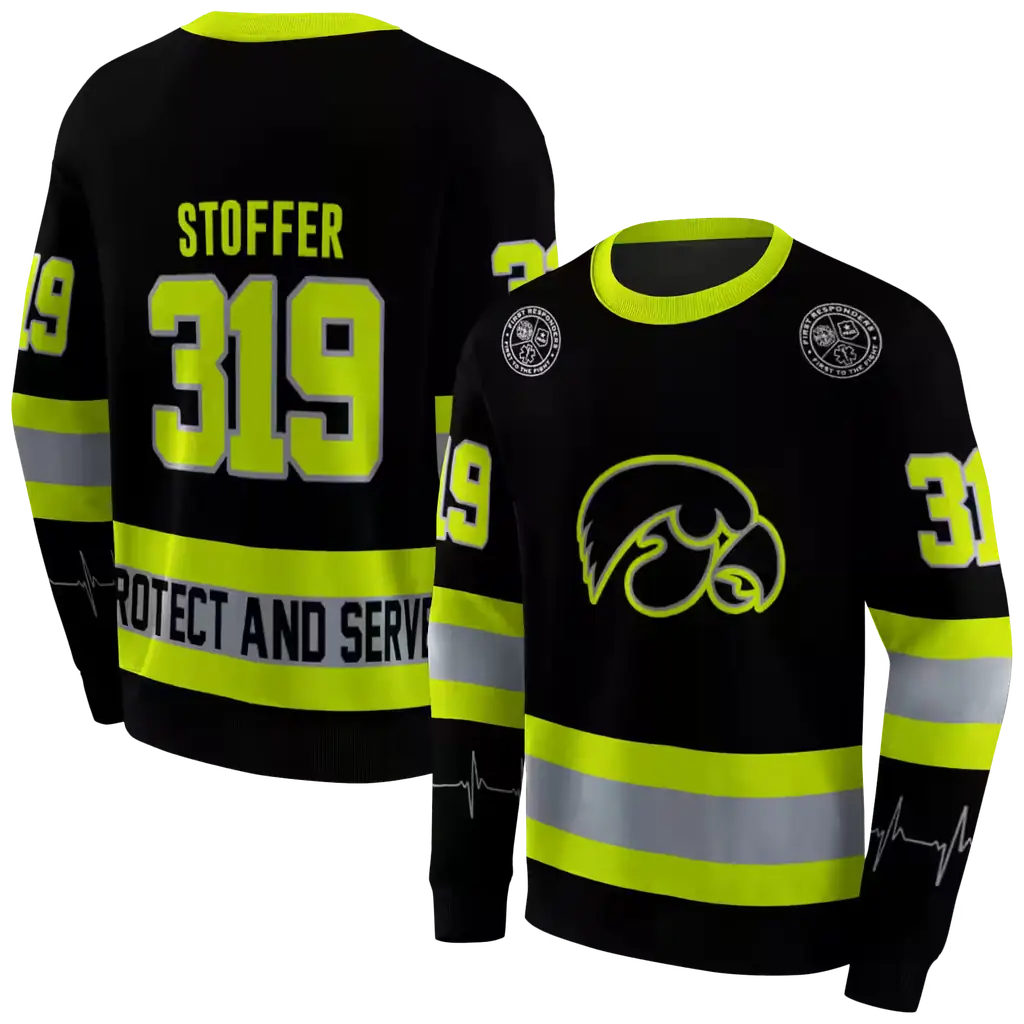 personalized iowa hawkeyes safety motif black neon green hoodie premium grade personalized iowa hawkeyes safety motif black neon green hoodie premium grade