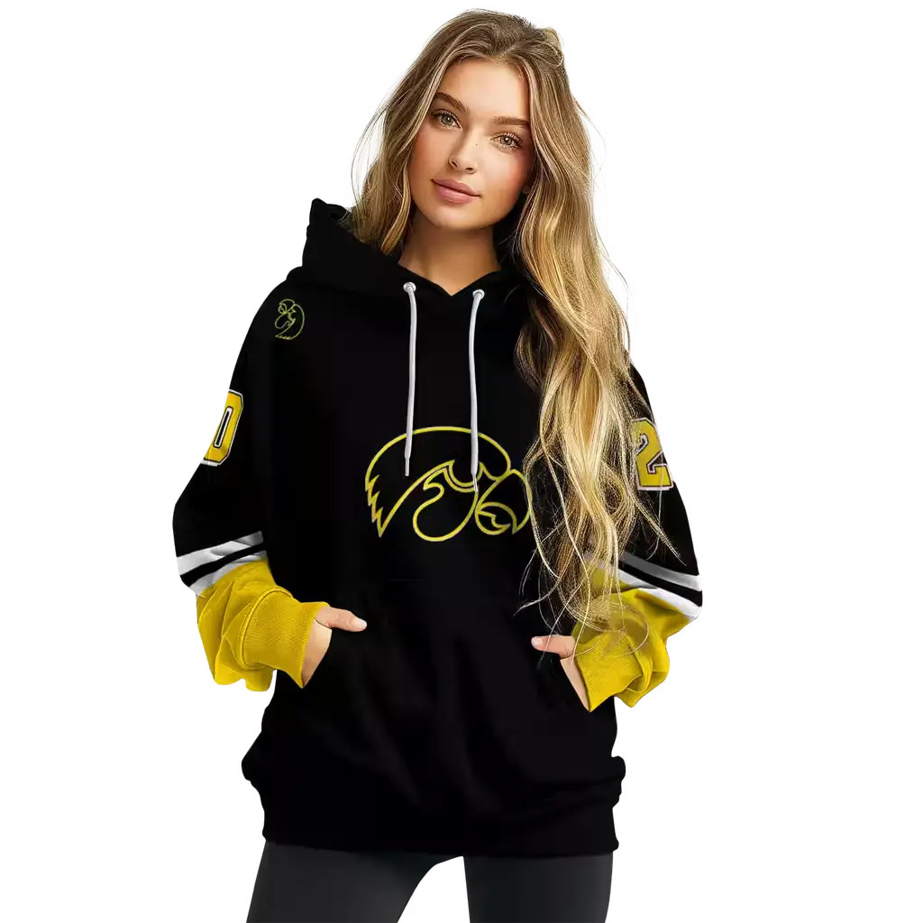 personalized iowa hawkeyes striped sleeves black hoodie high quality personalized iowa hawkeyes striped sleeves black hoodie high quality