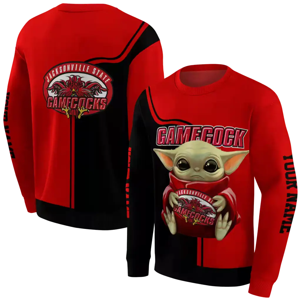 personalized jacksonville state gamecocks baby yoda red black hoodie premium grade personalized jacksonville state gamecocks baby yoda red black hoodie premium grade