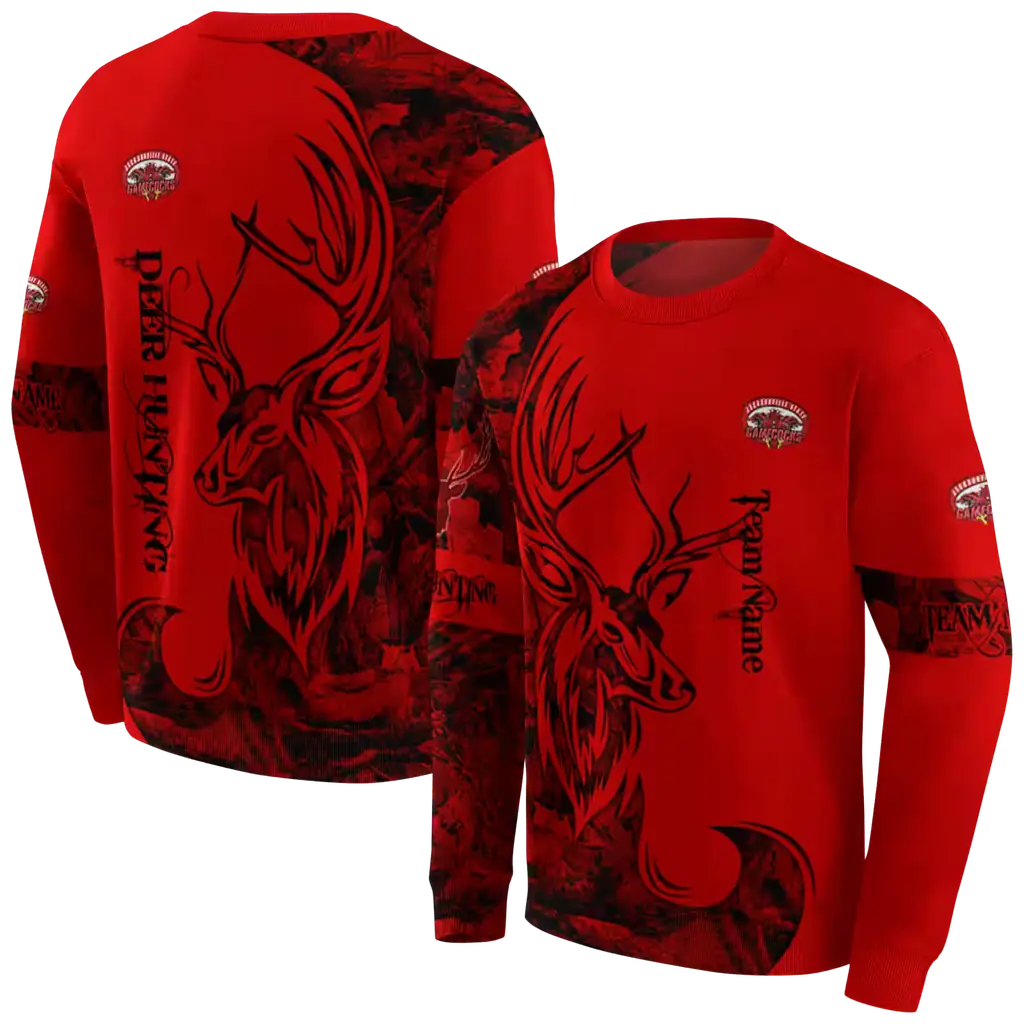 personalized jacksonville state gamecocks deer silhouette red hoodie premium grade personalized jacksonville state gamecocks deer silhouette red hoodie premium grade