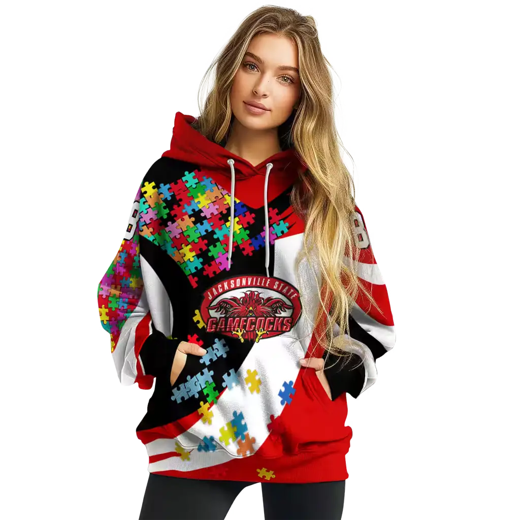personalized jacksonville state gamecocks puzzle pieces red hoodie high quality personalized jacksonville state gamecocks puzzle pieces red hoodie high quality