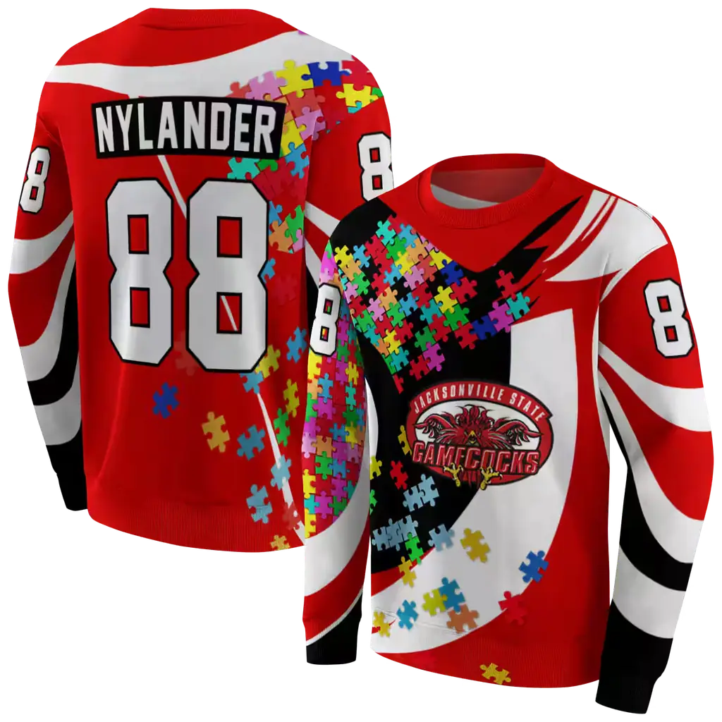 personalized jacksonville state gamecocks puzzle pieces red hoodie premium grade personalized jacksonville state gamecocks puzzle pieces red hoodie premium grade