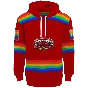 personalized jacksonville state gamecocks rainbow stripes red hoodie best selling