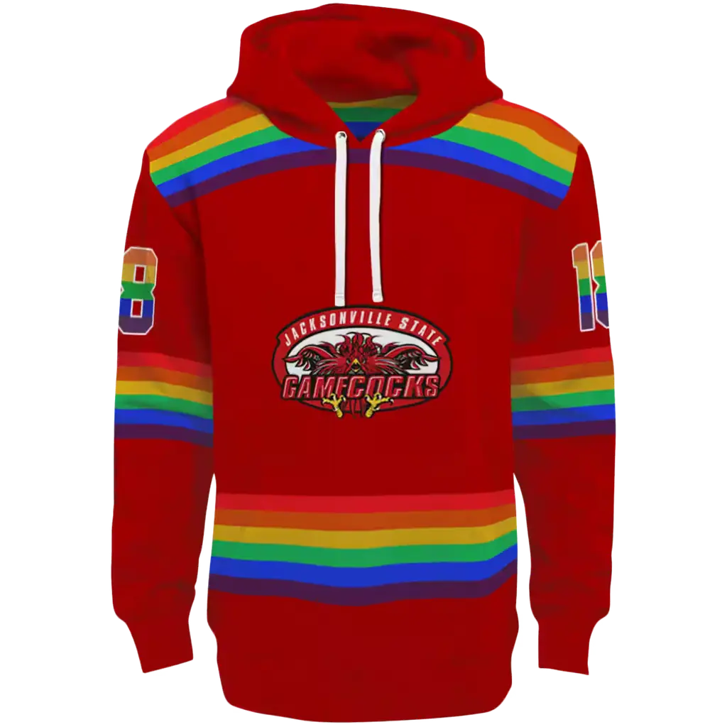 personalized jacksonville state gamecocks rainbow stripes red hoodie best selling personalized jacksonville state gamecocks rainbow stripes red hoodie best selling