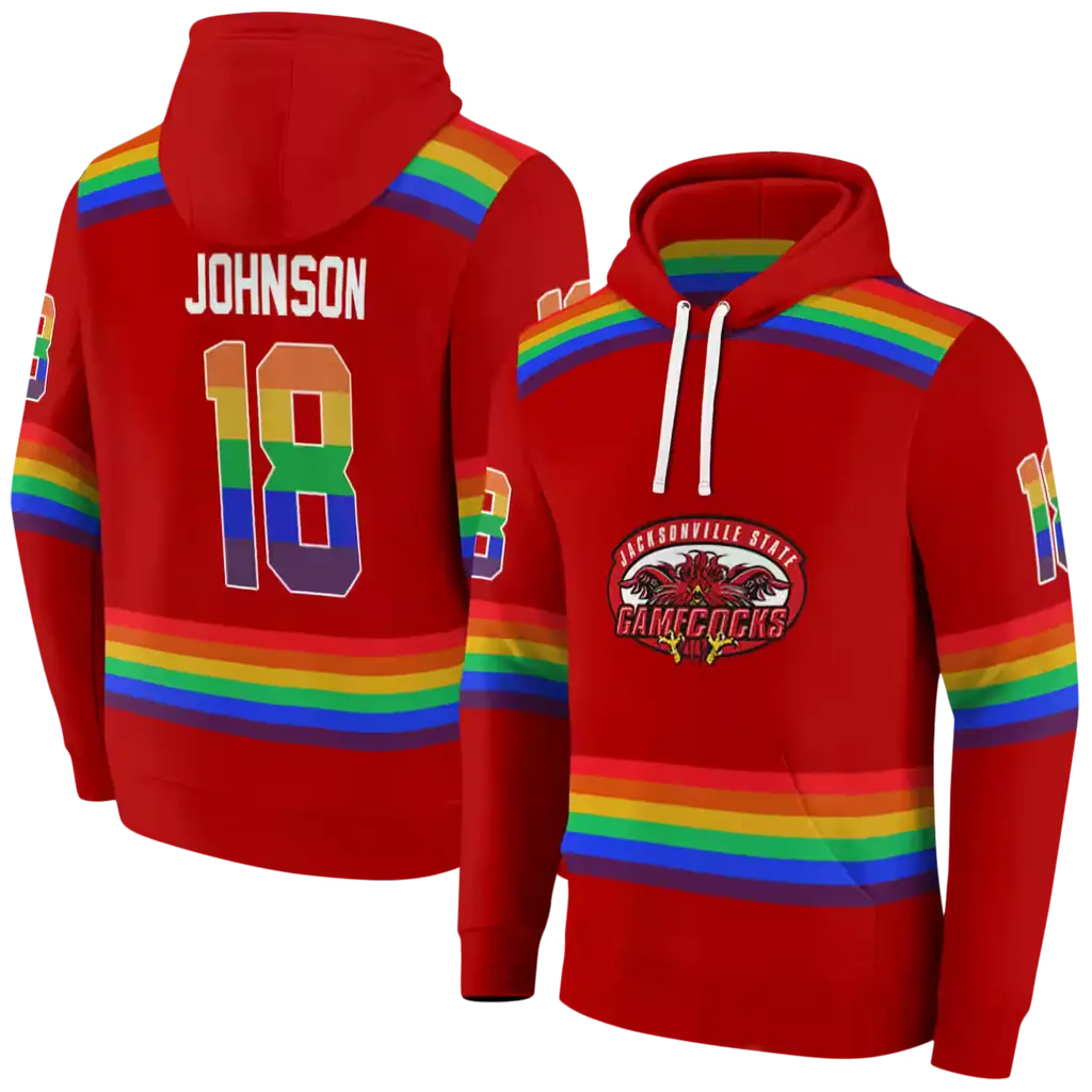 personalized jacksonville state gamecocks rainbow stripes red hoodie fashion forward personalized jacksonville state gamecocks rainbow stripes red hoodie fashion forward