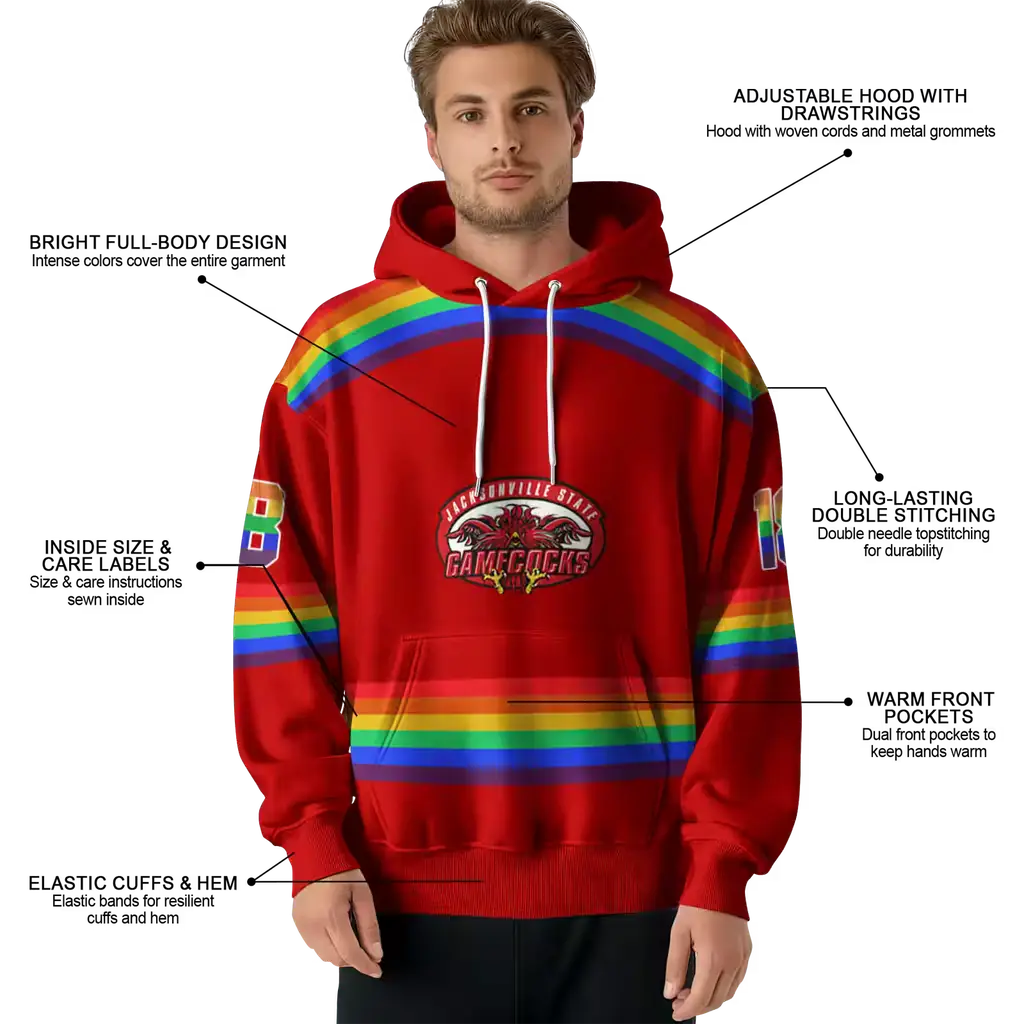 personalized jacksonville state gamecocks rainbow stripes red hoodie latest model personalized jacksonville state gamecocks rainbow stripes red hoodie latest model