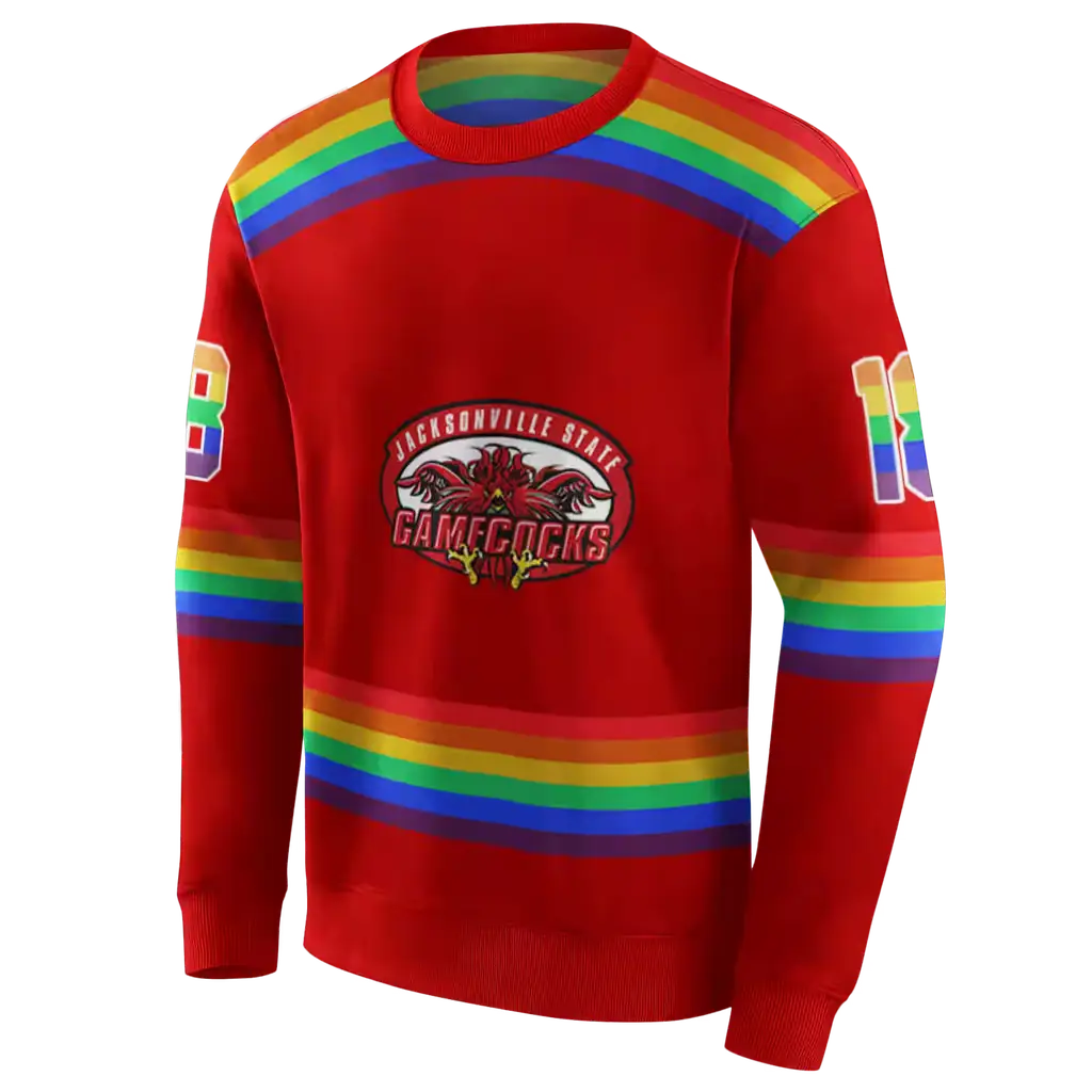 personalized jacksonville state gamecocks rainbow stripes red hoodie new arrival personalized jacksonville state gamecocks rainbow stripes red hoodie new arrival