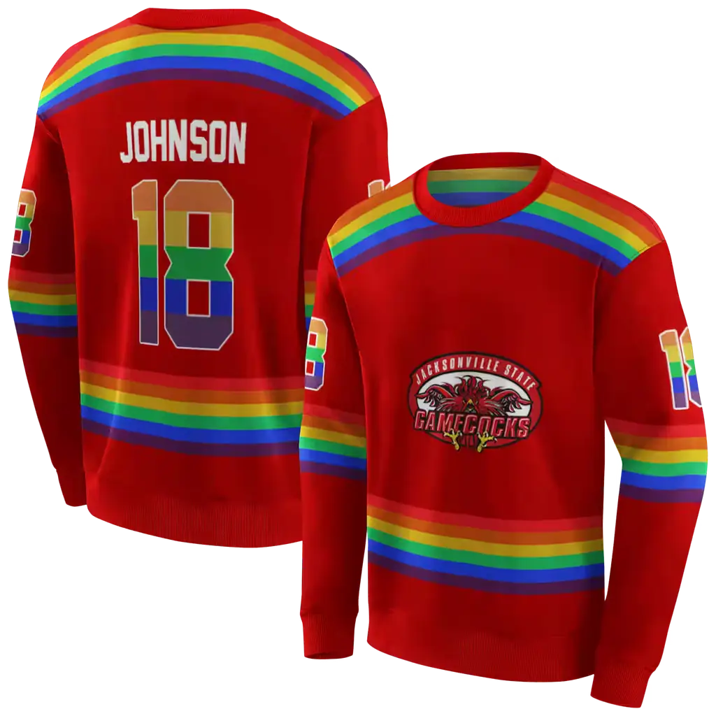 personalized jacksonville state gamecocks rainbow stripes red hoodie premium grade personalized jacksonville state gamecocks rainbow stripes red hoodie premium grade