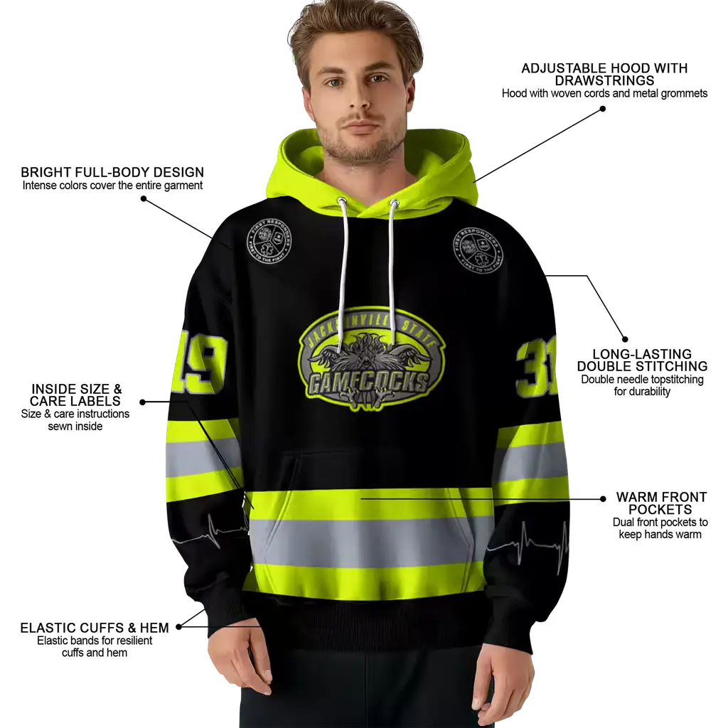 personalized jacksonville state gamecocks safety motif black neon green hoodie latest model personalized jacksonville state gamecocks safety motif black neon green hoodie latest model