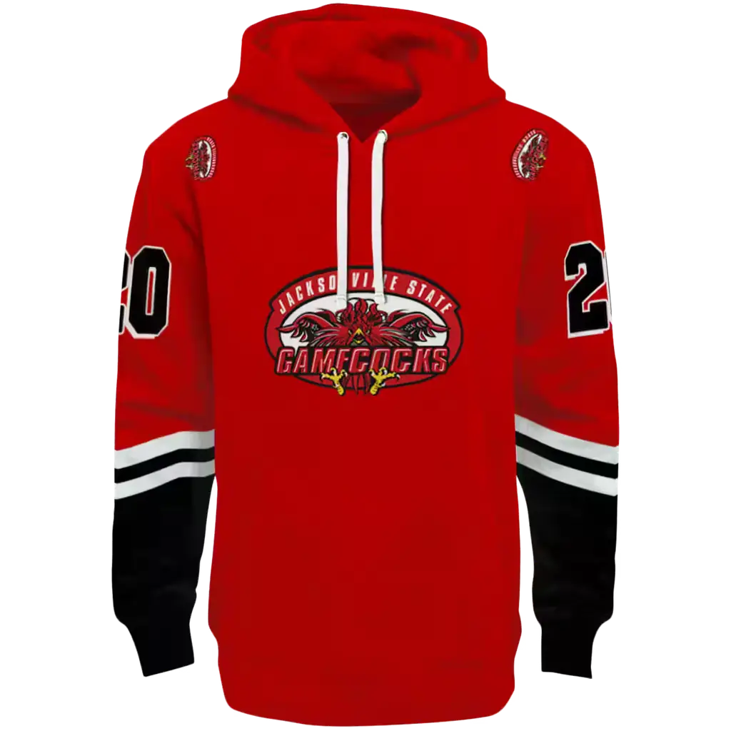 personalized jacksonville state gamecocks striped sleeves red hoodie best selling personalized jacksonville state gamecocks striped sleeves red hoodie best selling