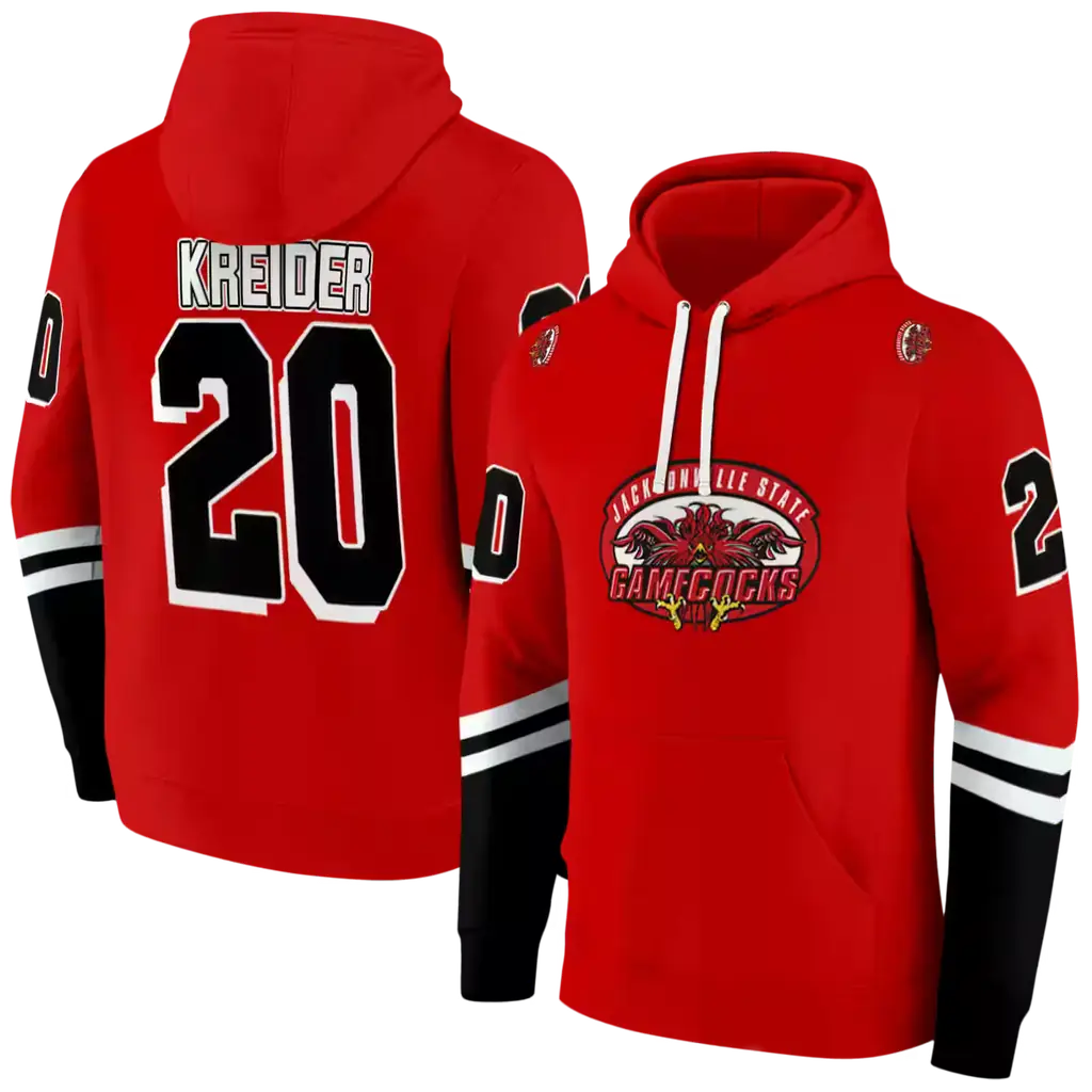 personalized jacksonville state gamecocks striped sleeves red hoodie fashion forward personalized jacksonville state gamecocks striped sleeves red hoodie fashion forward