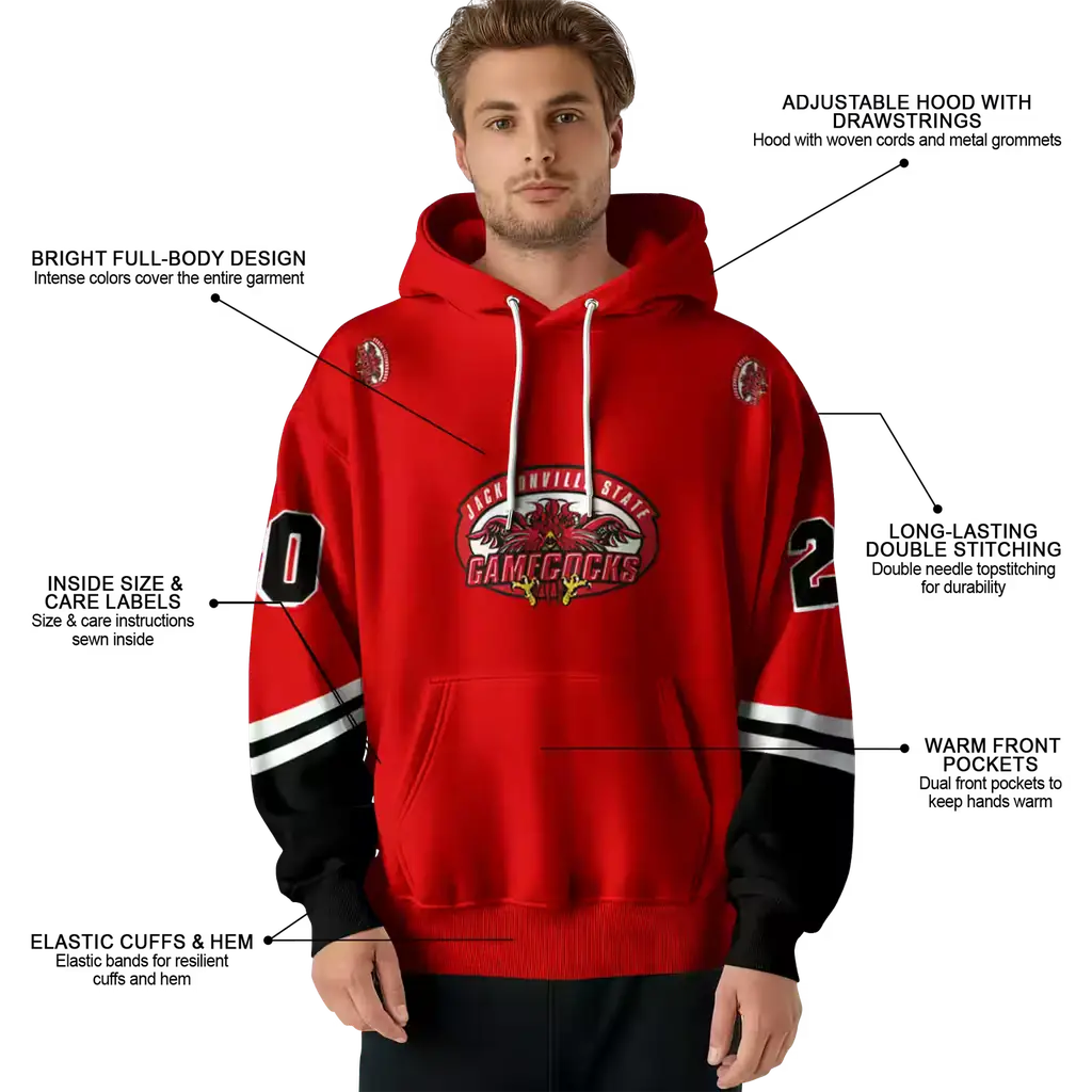 personalized jacksonville state gamecocks striped sleeves red hoodie latest model personalized jacksonville state gamecocks striped sleeves red hoodie latest model