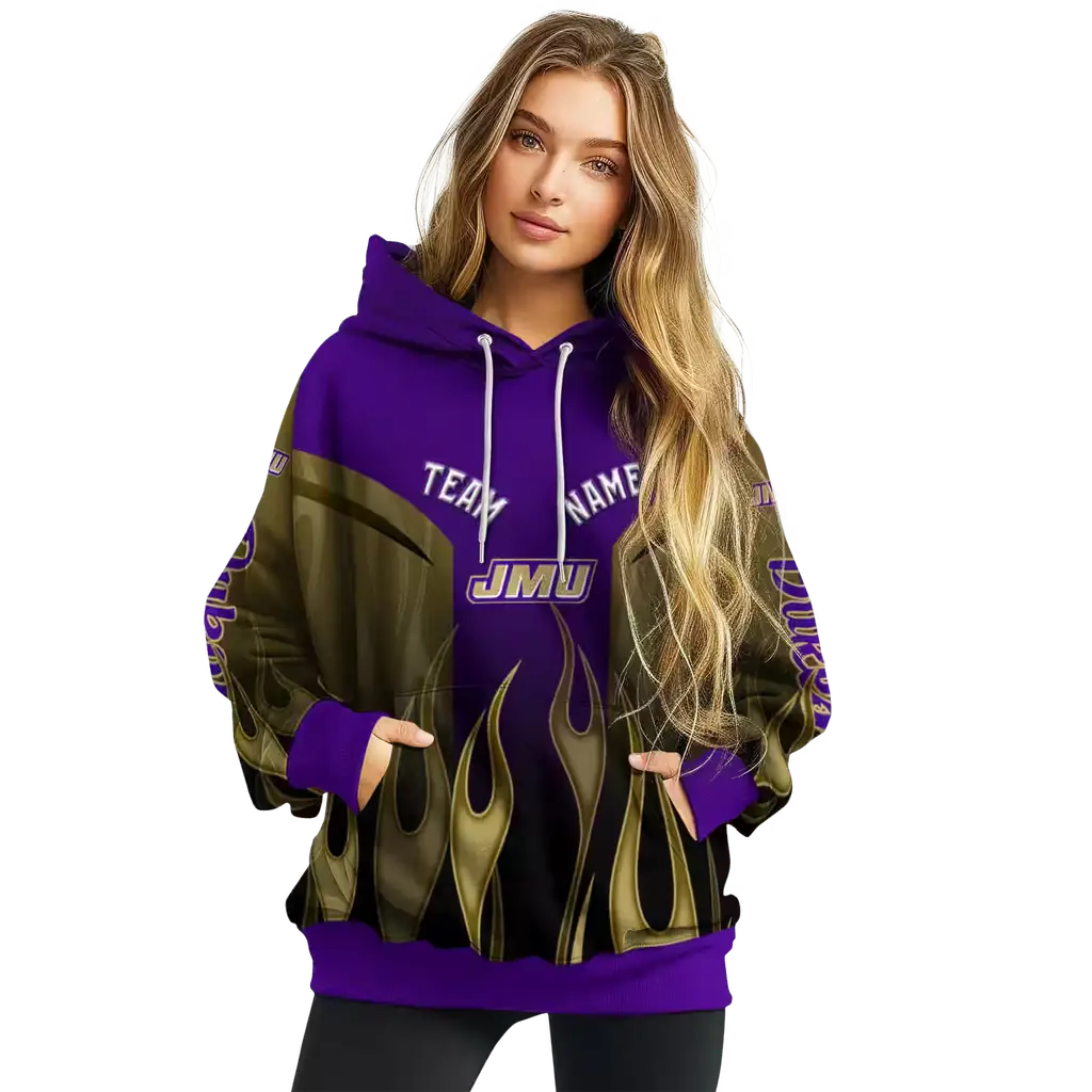 personalized james madison dukes flame design purple hoodie high quality personalized james madison dukes flame design purple hoodie high quality