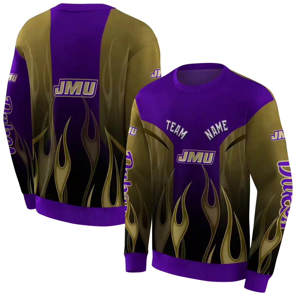 personalized james madison dukes flame design purple hoodie premium grade personalized james madison dukes flame design purple hoodie premium grade