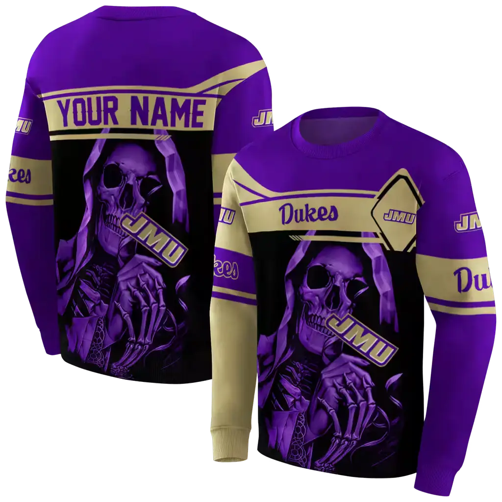 personalized james madison dukes grim reaper purple black hoodie premium grade personalized james madison dukes grim reaper purple black hoodie premium grade