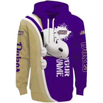 personalized james madison dukes peeking snoopy purple hoodie best selling