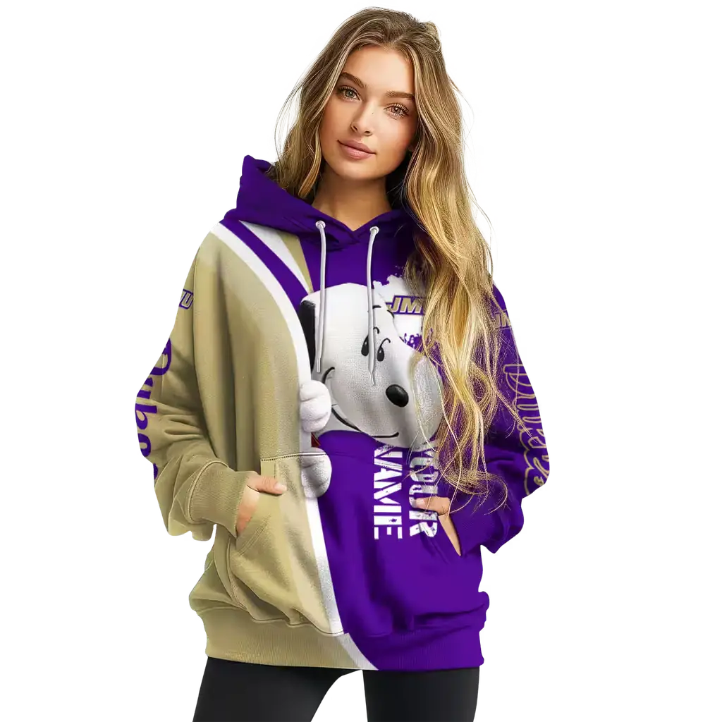 personalized james madison dukes peeking snoopy purple hoodie high quality personalized james madison dukes peeking snoopy purple hoodie high quality