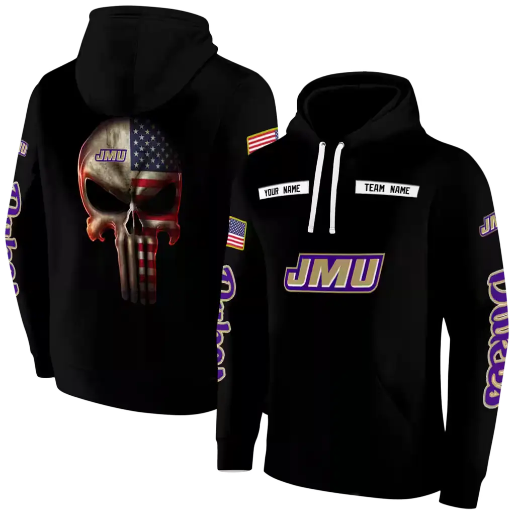 personalized james madison dukes punisher skull black hoodie fashion forward personalized james madison dukes punisher skull black hoodie fashion forward