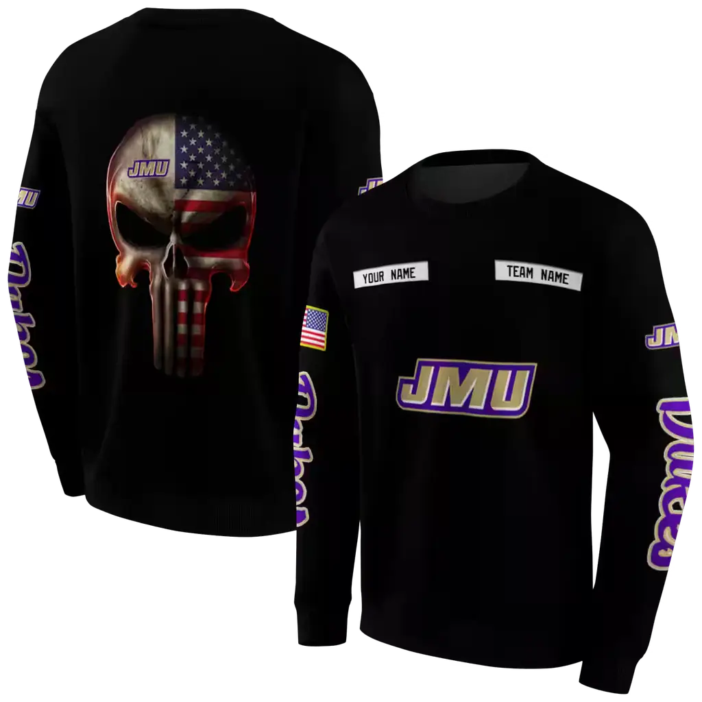 personalized james madison dukes punisher skull black hoodie premium grade personalized james madison dukes punisher skull black hoodie premium grade