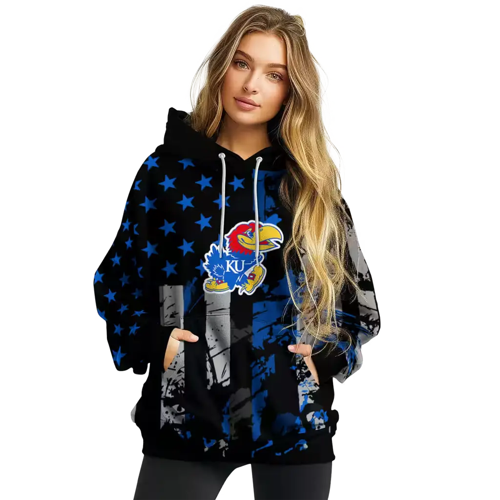 personalized kansas jayhawks distressed flag blue black hoodie high quality personalized kansas jayhawks distressed flag blue black hoodie high quality