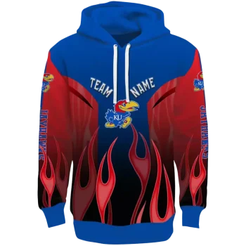 personalized kansas jayhawks flame design blue hoodie best selling