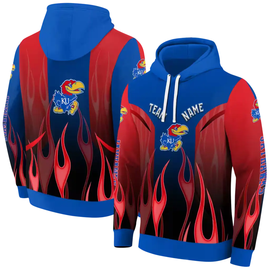 personalized kansas jayhawks flame design blue hoodie fashion forward personalized kansas jayhawks flame design blue hoodie fashion forward