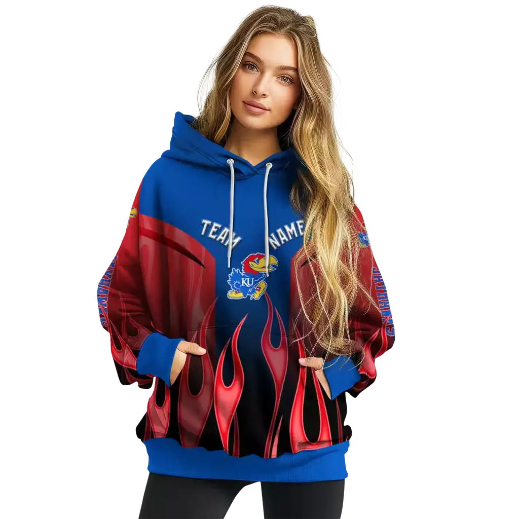 personalized kansas jayhawks flame design blue hoodie high quality personalized kansas jayhawks flame design blue hoodie high quality