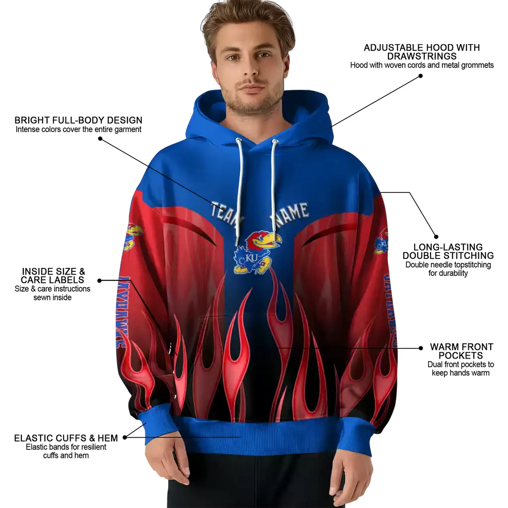 personalized kansas jayhawks flame design blue hoodie latest model personalized kansas jayhawks flame design blue hoodie latest model