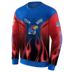 personalized kansas jayhawks flame design blue hoodie best selling