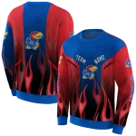 personalized kansas jayhawks flame design blue hoodie best selling