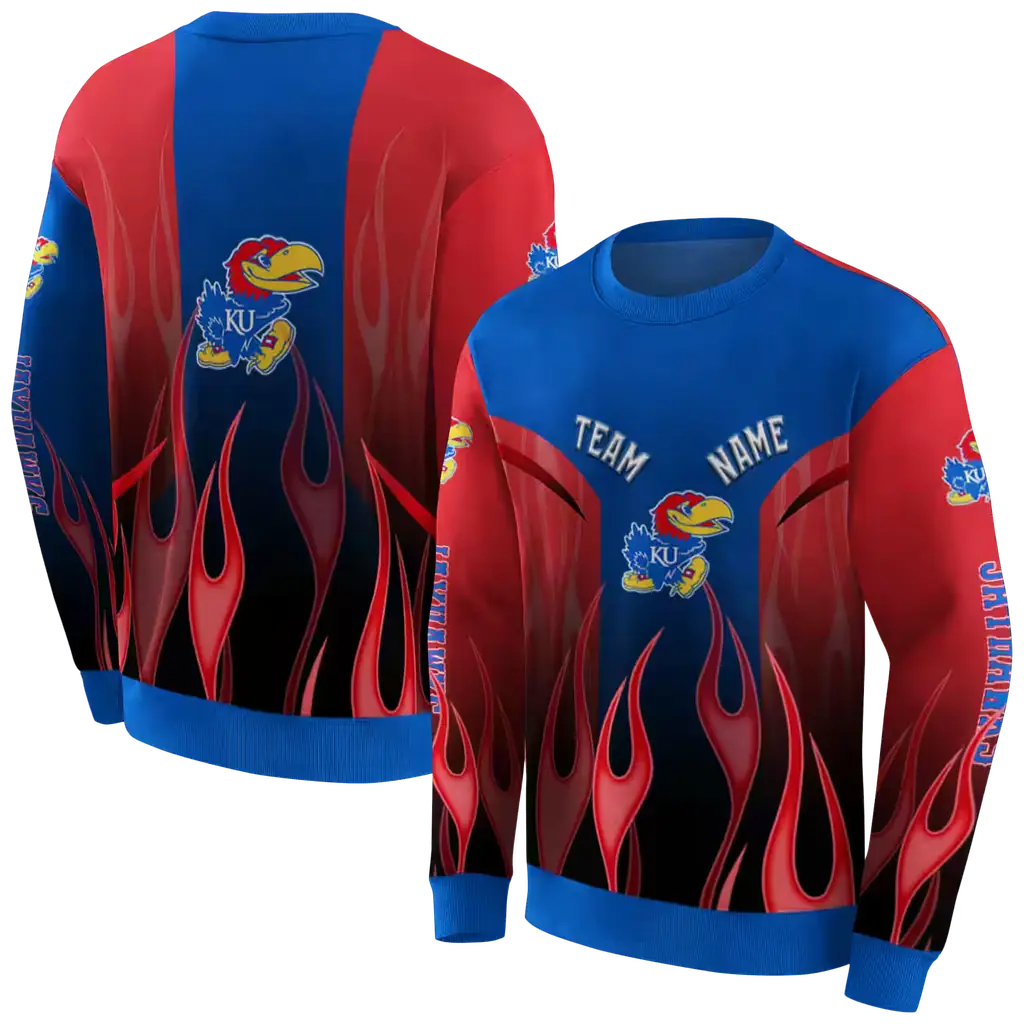 personalized kansas jayhawks flame design blue hoodie premium grade personalized kansas jayhawks flame design blue hoodie premium grade